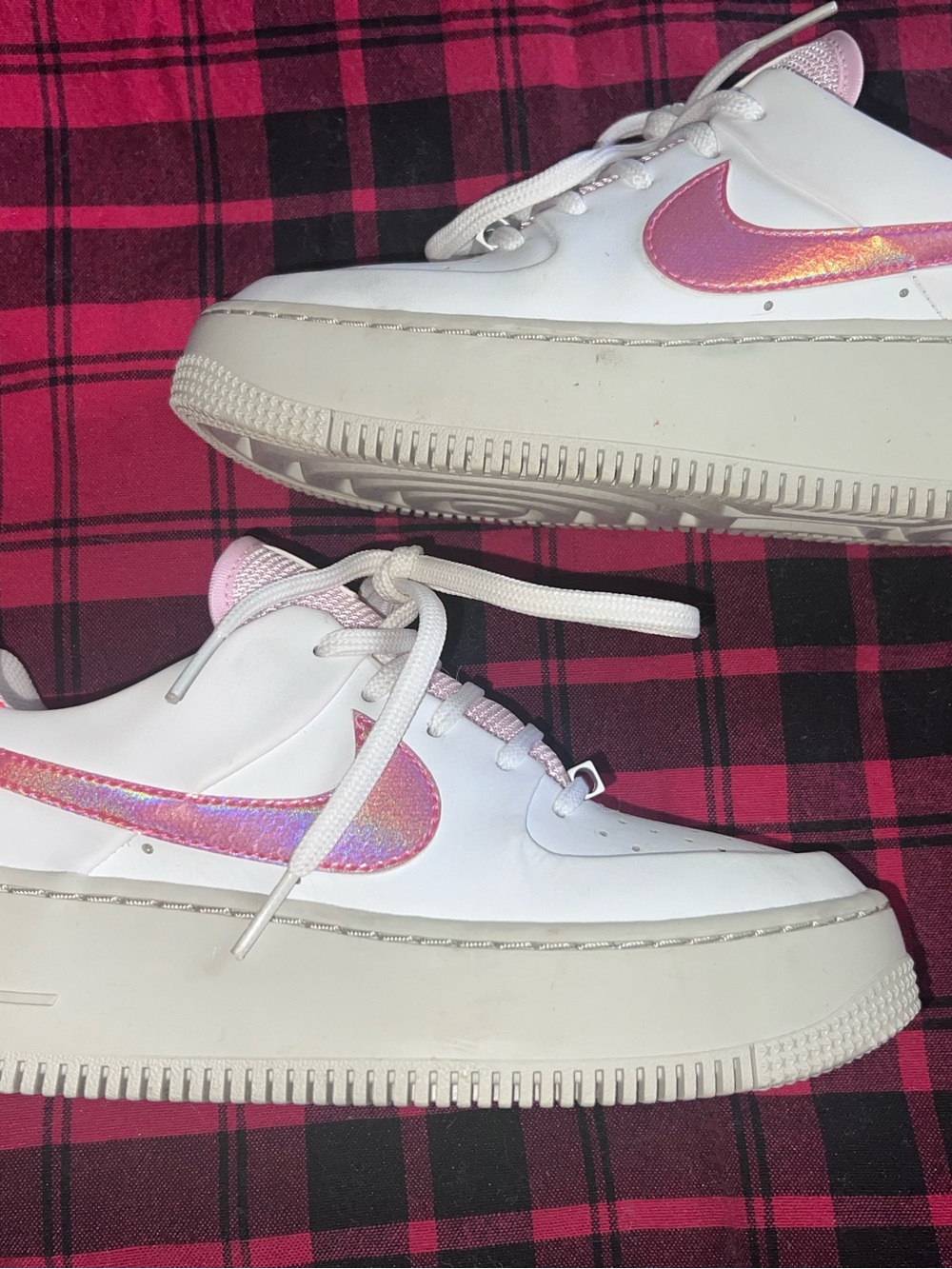 Nike Women’s White Platform a with Pink Iridescent Swoosh
